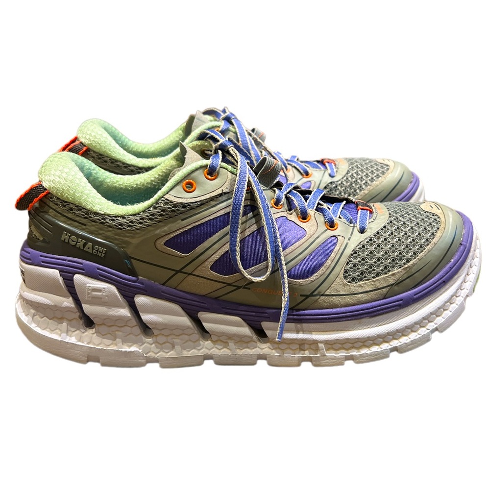 Hoka One One Conquest 2 Purple Silver Running Sneakers Shoes  Women Sz 7.5